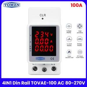 Tomzn 3 IN 1 din rail AC monitor 100A Voltage Current KWH Electric energy meter