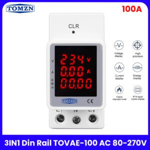 Tomzn 3 IN 1 din rail AC monitor 100A Voltage Current KWH Electric energy meter