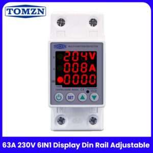 TOMZN TOVPD1-63VAE 63A 230V 4IN1 Display KWH Din rail adjustable over and under voltage protector
