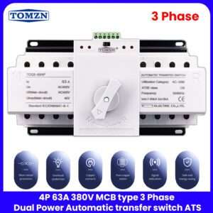 TOMZN 3 Phase  63A 4P Automatic Transfer Switch Changeover 3phase 4 wire 230V MCB type