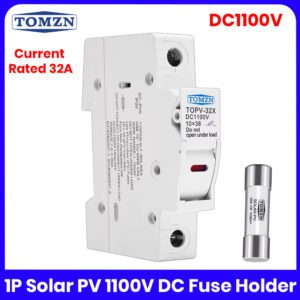 Tomzn 1P Solar PV 1100V Fuse Holder with 20A Fuse suitable for 10*38mm PV fuse Fuse Link for solar system protection Base Photovoltaic Protector