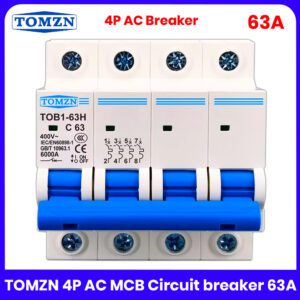 TOMZN 4P AC MCB TOB1-63 C Type Mini Circuit Breaker 63A 230/400V – Overload & Short Circuit Protection