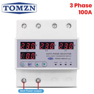 TOMZN 100A 3 Phase Din Rail Phase Selector with Voltage & Current Protection Relay TOVPD3-100VAYA